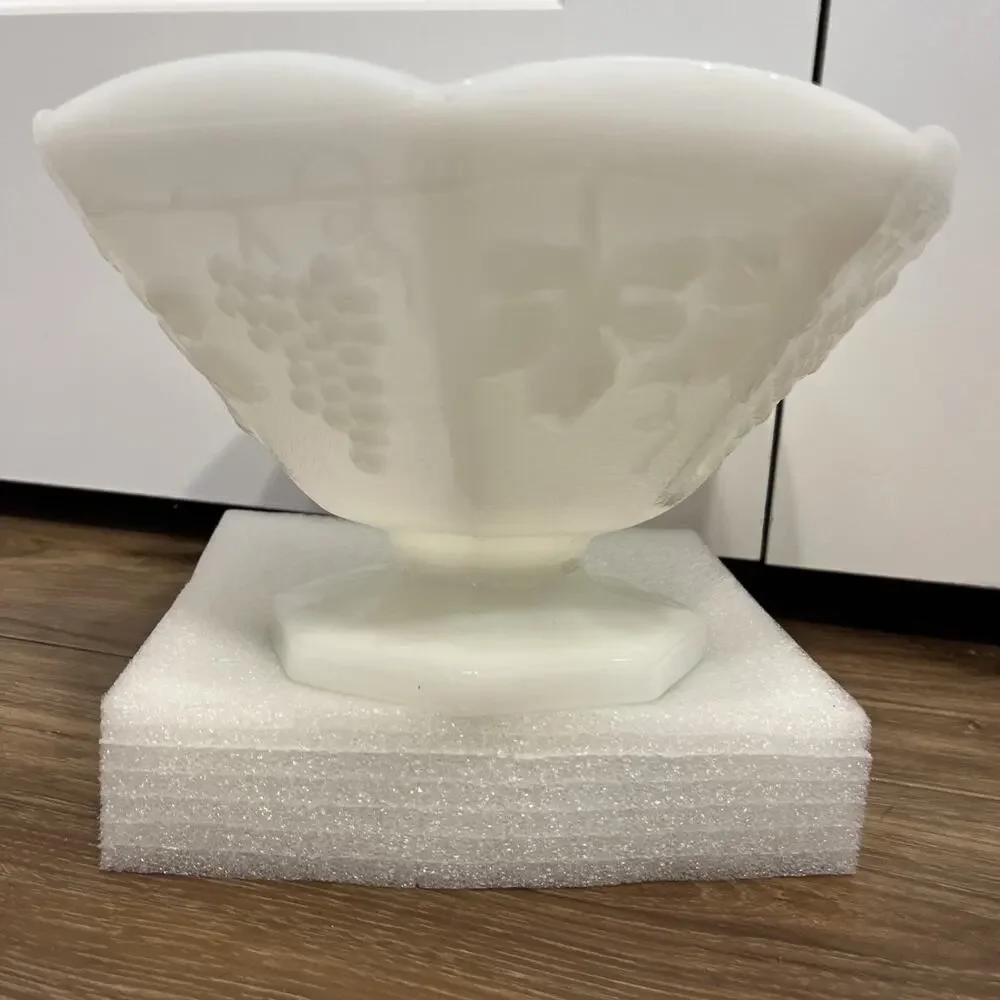 Vintage Anchor Hocking Milk Glass Large Footed Serving Bowl mid century  1950s